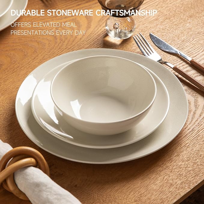Ceramic Dinnerware Sets for 412 Pieces Plates and Bowls Sets Plates Pasta Bowls Soup Bowls Modern Stoneware Dishes Reaction Glaze (White)