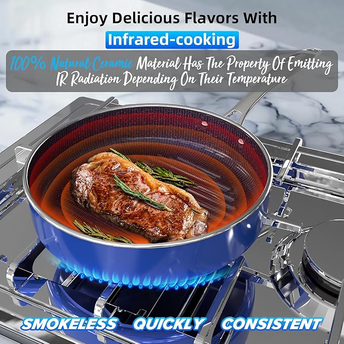 Deluxe DUXANO 14PC Healthy Pots and Pan With 9H Anti-scratch Coating 2-Layer Non-Stick Ceramic&ampPFAS Free Sensitively&ampEvenly Induction Cooking Enhanced Flavor with Infrared Cookware Dishwas