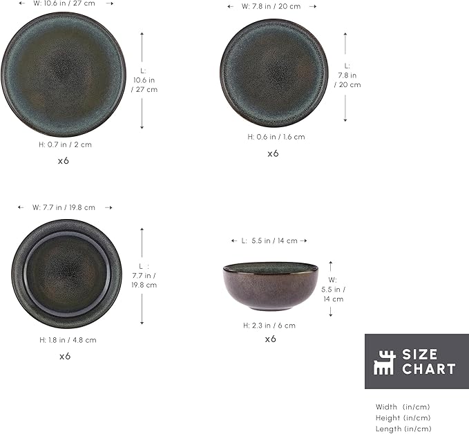 Karaca Fein 24 Piece Reactive Glaze Dinner Set for 6 People Modern Design with Unique Handcrafted Patterns Durable Kitchen Plates and Bowls Sets Stoneware Dinnerware &amp Dishwasher Safe