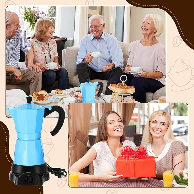 Coffee Pot 6 Cup Electric Espresso Coffee Maker Italian Moka Maker 300ml Portable Aluminum Espresso Machine Cafetera Moka Pot with Detachable Base Gift for Home Travel(Blue)