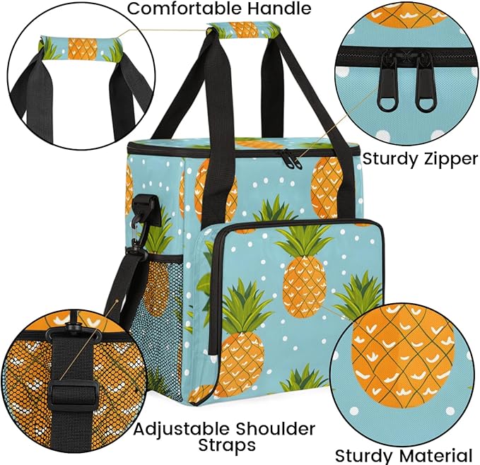 Dots Pineapples Coffee Maker Travel Bag for Keurig K-Mini/K-Mini Plus Insulated Waterproof Tote with Pockets Portable Single-Serve Brewer Case