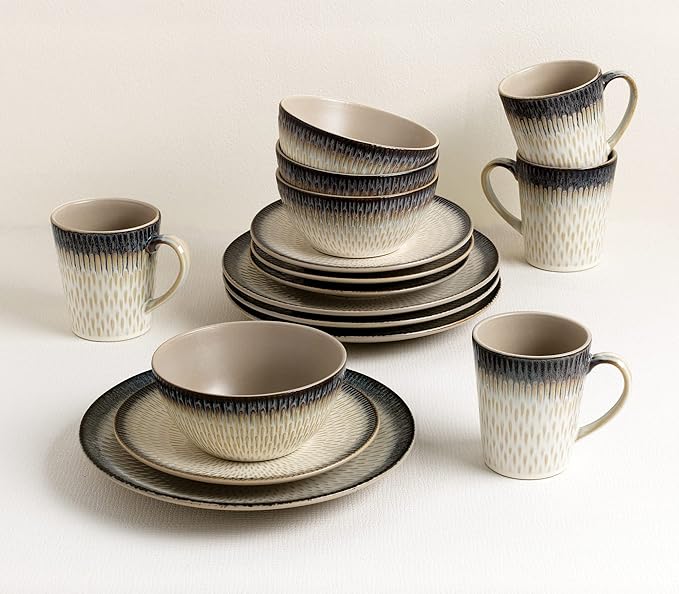 Lorren Home Trends 16 Piece Stoneware Set-Blue Drop