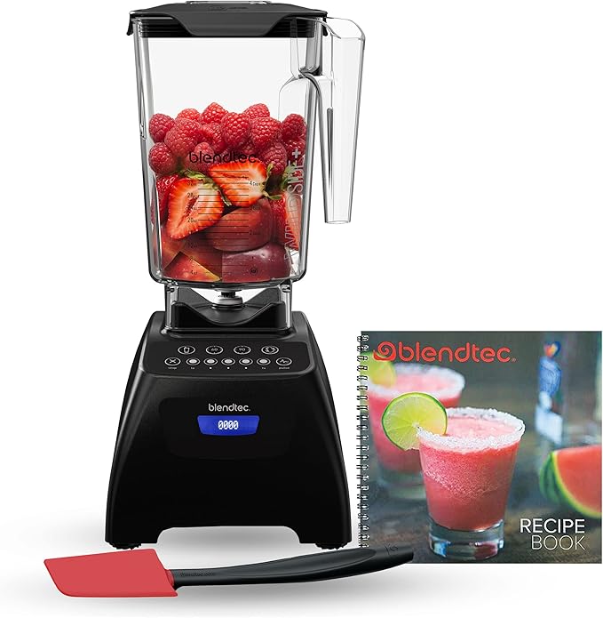 Blendtec Classic 575 Blender 90 oz WildSide+ Jar Spoonula Spatula and Recipe Book Bundle - Black