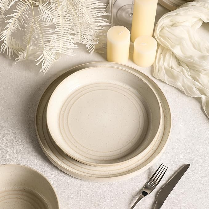 Stone Lain Claire 12-Piece Dinnerware Set Stoneware Plates and Bowls Set Dishwasher and Microwave Safe Dish Set for 4 White