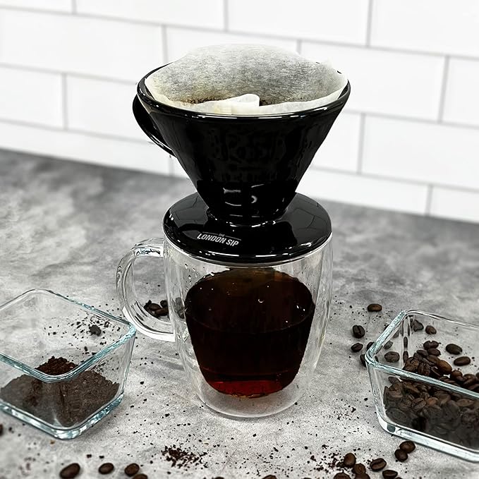 The London Sip Ceramic Coffee Dripper Pour Over Ceramic Coffee Maker Coffee Slow Brewing Accessories for Home 1-4 Cup Black