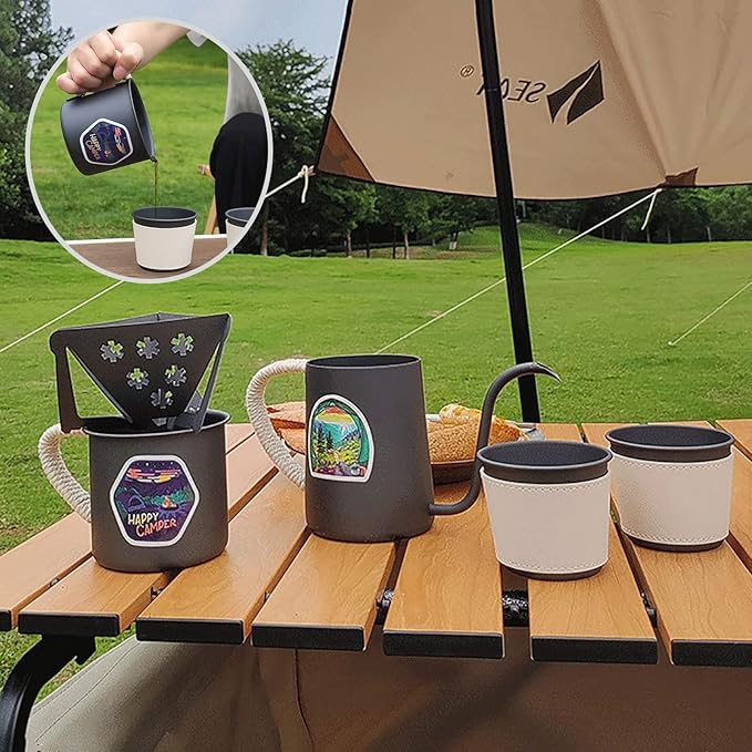 Travel Pour Over Coffee Maker Set 5pcs Stainless Steel Filter Dripper and Lid Drip Coffee Maker Pour Over for Coffee Lovers Camping Outdoor Coffee Set