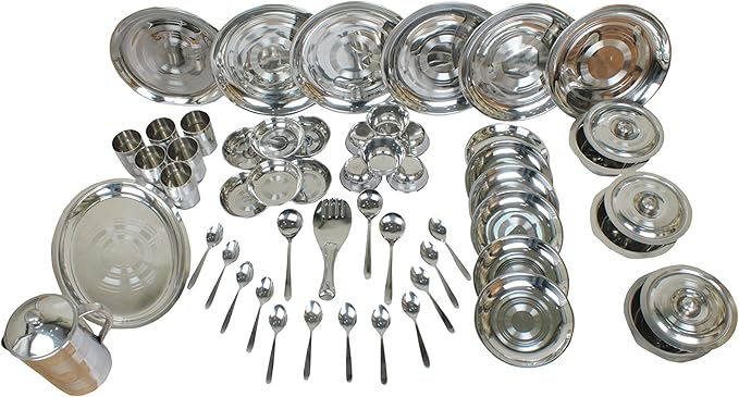 Round Heavy Stainless Steel Dinnerware Set 51 Pieces