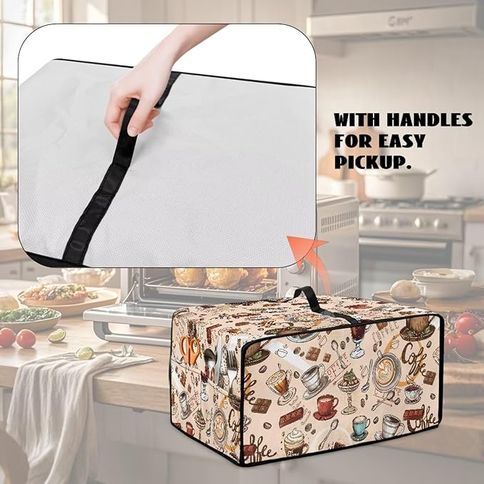 Coffee Chocolate Toaster Oven Cover Heavy Duty Heat-resistant Waterproof Dust-Proof Protective Case with Side Pockets for Bake Air Fry Toaster Oven Easy Maintenance