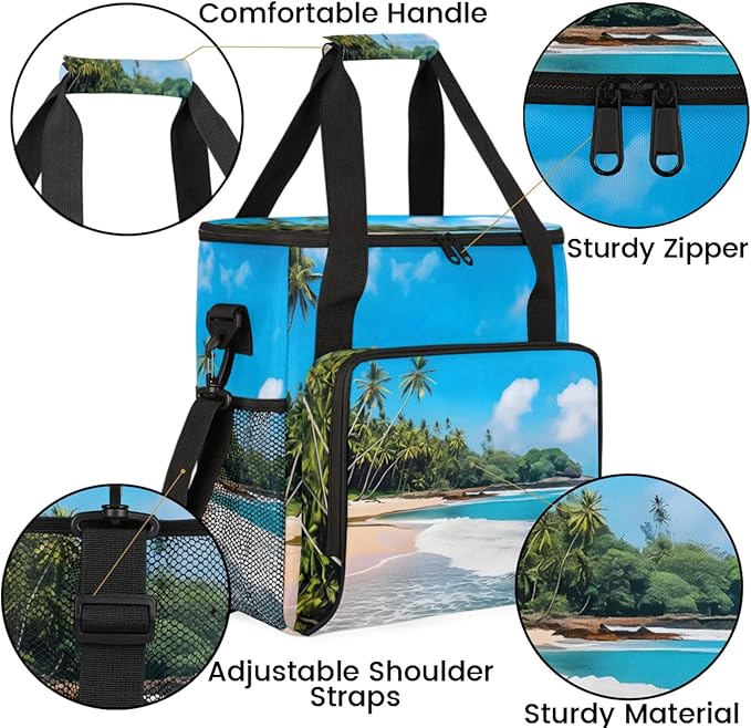 Summer Time Landscape Coffee Maker Travel Bag for Keurig K-Mini/K-Mini Plus Insulated Waterproof Tote with Pockets for K-Cup Portable Single-Serve Brewer Case