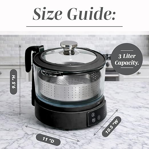 COOK WITH COLOR 3L Glass Mini Low Carb Rice Cooker – Holds 2 Cups Raw/Makes 6 Cups Cooked with Auto Lift Filter Basket Hotpot &amp Steamer for Rice Grains Digital Panel with Keep Warm Black
