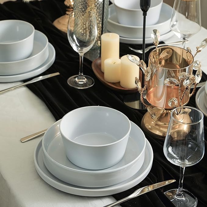 Stone Lain Celina Stoneware 12-Piece Dinnerware Set Dinner and Pasta Bowls White