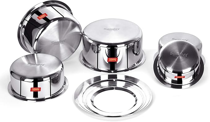Sumeet Cook Smart TriPly SAS (Steel-Aluminium-Steel - 3 Layers) Tope Set of 5Pcs with Lid - No. 14 (1.1 LTR 14Cm) No. 16 (1.6Ltr 16Cm) No.18 (2Ltr 18Cm) No. 20(3Ltr 20Cm) No.22 (4Ltr 22Cm)