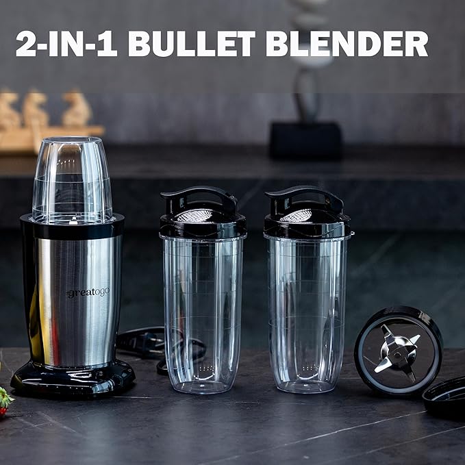 Compact Personal Blender for Smoothies &amp Shakes 2-in-1 Bullet Blender and Grinder with 11-Piece Set 2×24oz To-Go Cups + 10oz Grinding Cup Ice Crushing BPA-Free Dishwasher SafeIdeal Gift