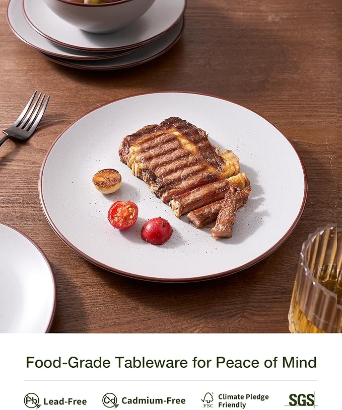 Famiware Venus Speckled Dinnerware Set 24-Piece Stoneware Dishes for 6 Matte Light Gray - Includes Pasta Bowls &amp Dinner Plates for Everyday Meals or Formal Dining Microwave &amp Dishwasher Saf