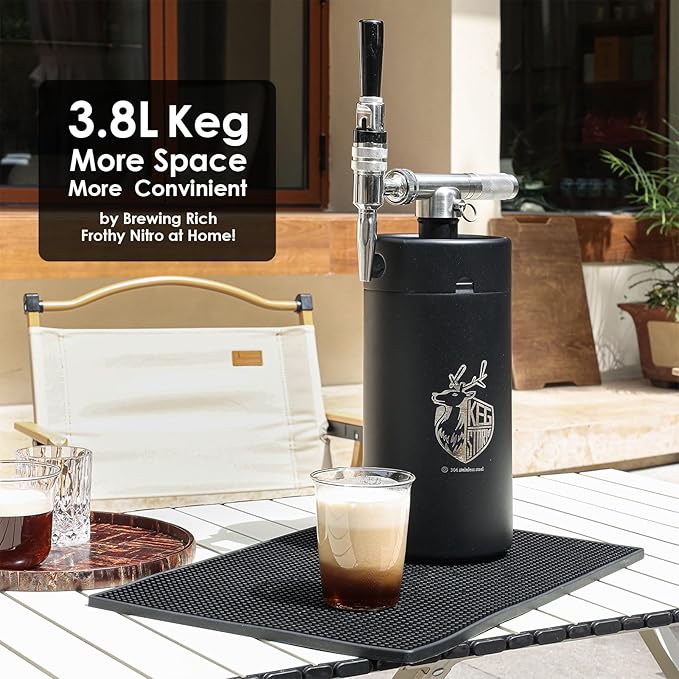 Stainless Steel 128 oz （3.8L）Nitro Cold Brew Coffee Maker - Portable Mini Keg System - with Stout Creamer Faucet Large Home Keg - Collapsible Funnel &amp Drip Mat
