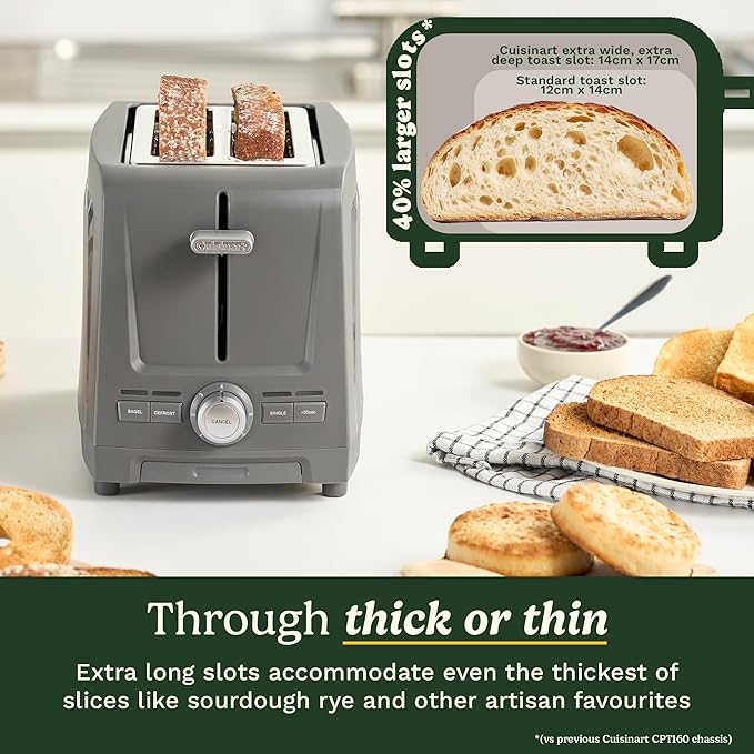 Cuisinart Core Collection 2-Slice Toaster | Extra-Long Slots for Artisan Bread | Bagel Setting |High-Lift Quickview™ | Single Slice &amp Defrost Functions | +30sec Toast Boost |Removable Crumb Tray