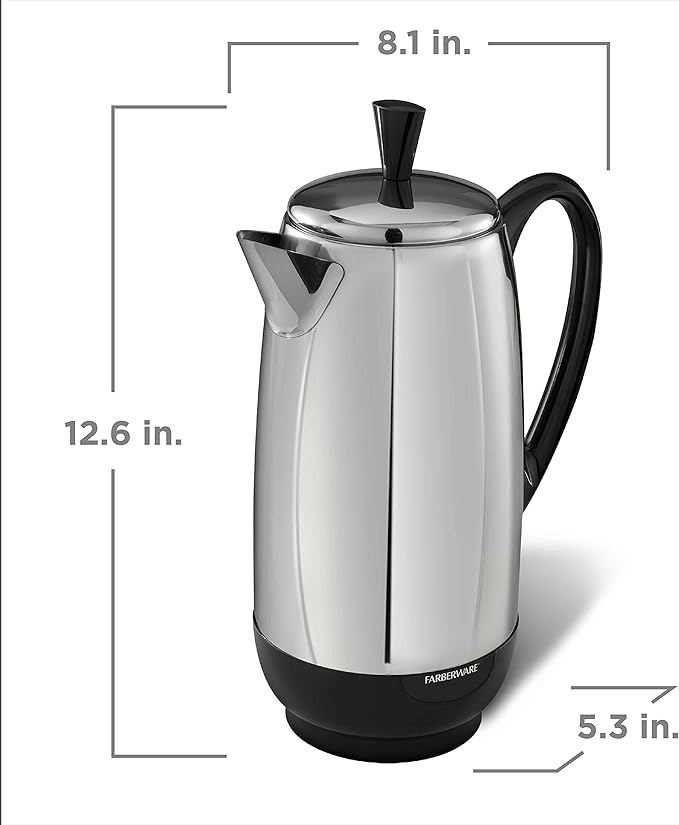 Farberware 12 Cup Electric Coffee Percolator Coffee Maker with Stainless Steel Basket Automatic Keep Warm No-Drip Spout