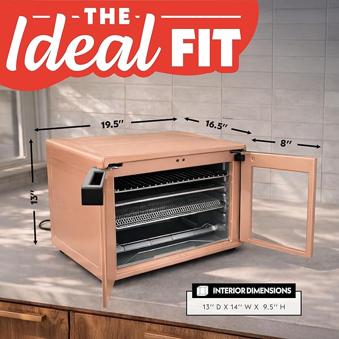 Gourmia French Door Air Fryer Oven - 37 Qt Large Capacity Convection Toaster Oven FryForce 360° Digital Display 12 Cooking Presets Dehydrate Fits 13” Pizza Dishwasher-Safe Peach