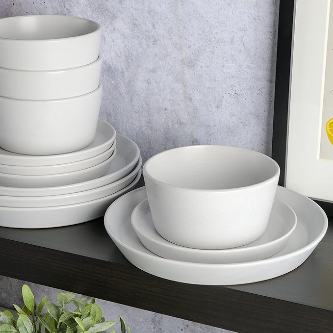 Gibson Soho Lounge Sofia Coupe Stoneware Dinnerware Set Service for 4 (12pcs) White w/Speckle