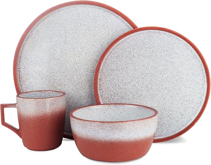 Stone Lain Vince Rustic Stoneware Dinnerware Set Service for 8 Red 32 Piece Service for 8