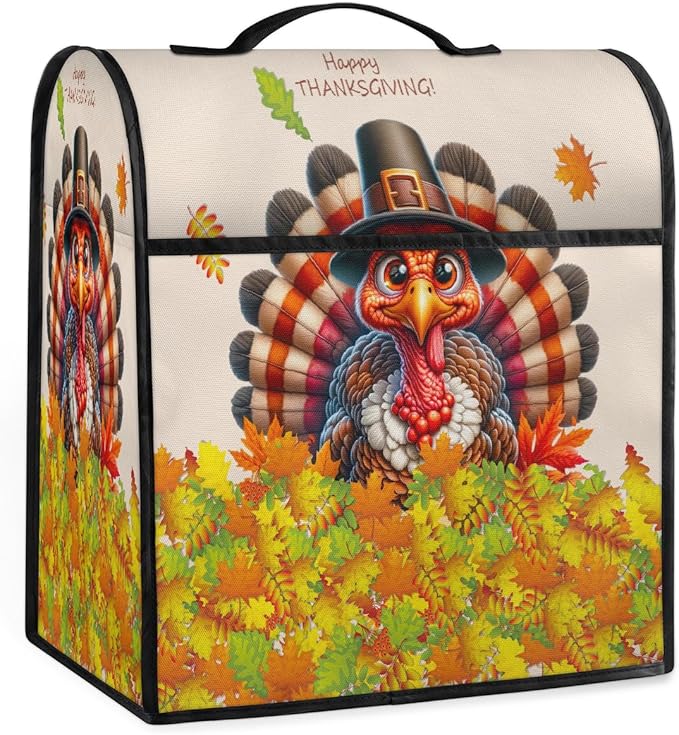 cfpolar Kitchen Aid Mixer Cover Compatible with 6-8 Quarts Thanksgiving Turkey Maple Leaves Stand Mixer Cover Kitchen Aid Mixers Accessories Appliance Organizer Bag Dust Covers with Zipper Pocket