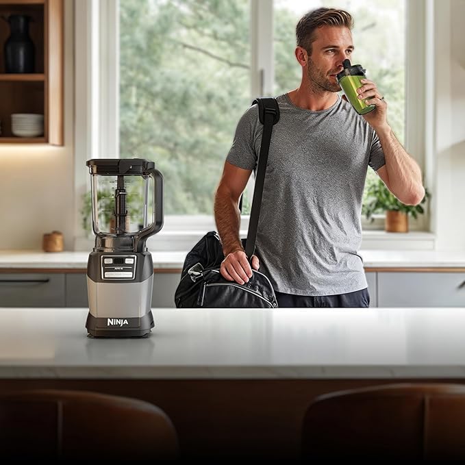 Ninja Blender Compact Kitchen System 1200W 3 Functions for Smoothies Dough &amp Frozen Drinks with Auto-IQ 72-oz.* Blender Pitcher 40-oz. Processor Bowl &amp 18-oz. Single-Serve Cup Grey AMZ