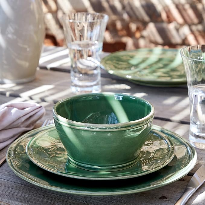 Casafina Ceramic Stoneware 5-Piece Place Setting Service for 1 - Fontana Collection Forest Green | Microwave &amp Dishwasher Safe Dinnerware Set | Food Safe Glazing | Restaurant Quality Tableware