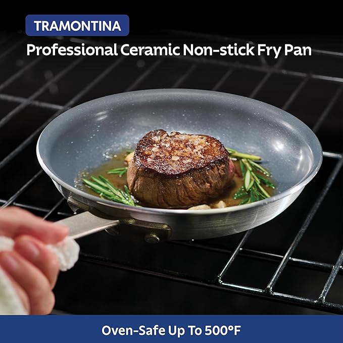 Tramontina Professional 12-Inch Ceramic Non Stick Large Frying Pan Heavy-Gauge Aluminum Skillet with Ceramic Nonstick Coating Dishwasher and Oven Safe Gray