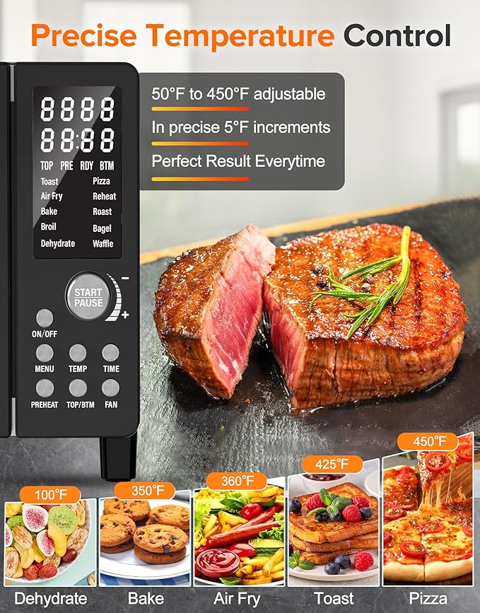 Nuwave Bravo Pro Smart Air Fryer Toaster Oven Combo Airfryer Convection Oven Countertop 10-in-1 Functions with Quicker &amp Even Crisp Technology 1800W 50-450°F PFAS-Free 21QT Black