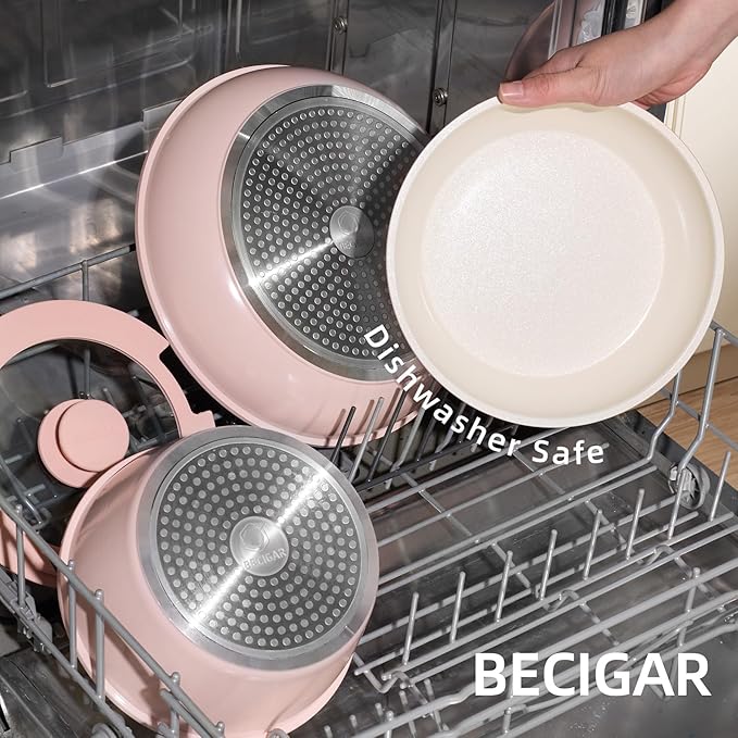 8PCS Ceramic CookwareNonstick Ceramic Pan Removable Handle Pots and Pans Set Stackable Pan Set Nonstick Pots and Pans Set Non Stick pot(Pink)