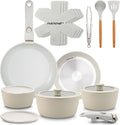 NutriChef 18-Piece Ceramic Cookware Set with Detachable Handles Non Stick Pots and Pans PTFE-Free Natural Ceramic Coating Space-Saving Design Oven &amp Stove Safe Includes Utensils Green