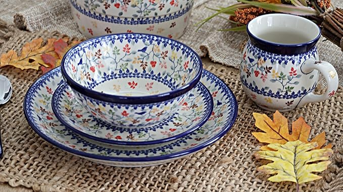 Blue Rose Polish Pottery - Brown Autumn Grove 4 PC Place Setting - Service for 1-1 Place Setting - Great for Everyday Dining Casual Dining or as Formal Dinnerware