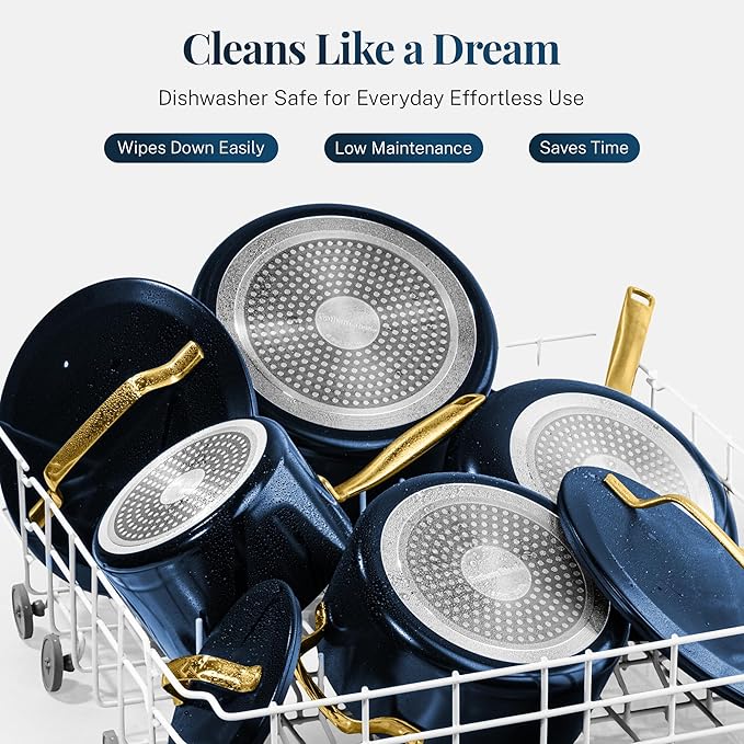 Gotham Steel Modern 11 Pc Ceramic Pots and Pans Set Non Stick Kitchen Cookware Sets Non Stick Pots and Pan Set Ceramic Cookware Set Pot and Pan Set Non Toxic Cookware Set Dishwasher Safe - Navy
