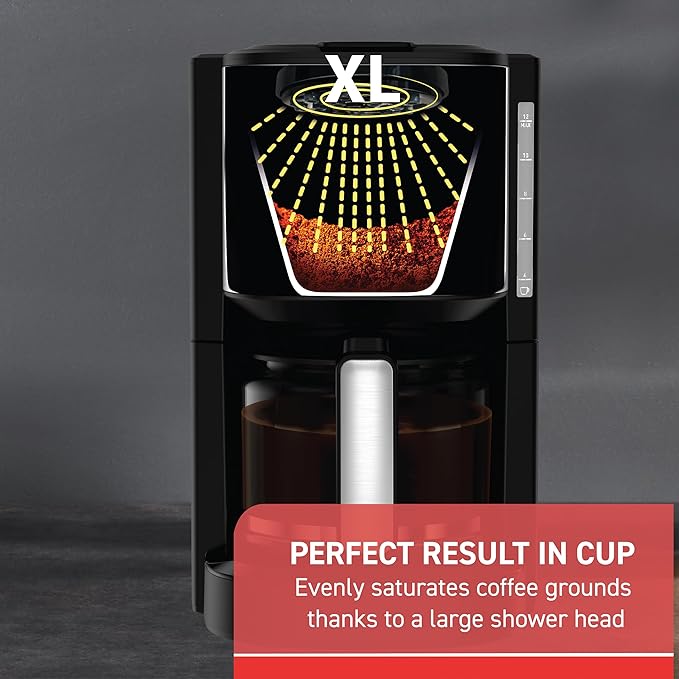 T-fal Element Plastic and Stainless Steel Drip Coffee Machine 12 Cup Programmable Reusable filter Pause and Brew Glass Carafe 1000 watts Coffer Maker Filter machine Cold Brew Black