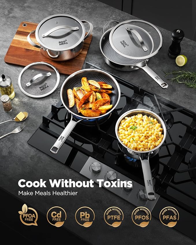 Pots and Pans Set Hybrid Stainless Steel 17PC Nonstick Tri-Ply Cookware Set w/Frying pan Dishwasher &amp Oven Safe PFOA-Free Metal Utensil Safe Suitable for All Cooktops