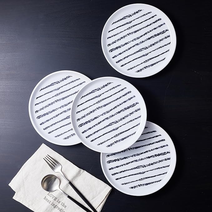 Stone Lain Nova Modern Stoneware Dinnerware Set Plates and Bowls Set 16-Piece Dish Set Service for 4 Black