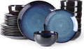 LERATIO Ceramic Dinnerware Sets for 8Stoneware Plates and Bowls SetsHandmade Reactive Glaze Dishes SetChip Resistant and Scratch Resistant | Oven&ampDishwasher &amp Microwave Safe-Blue(24PCS)