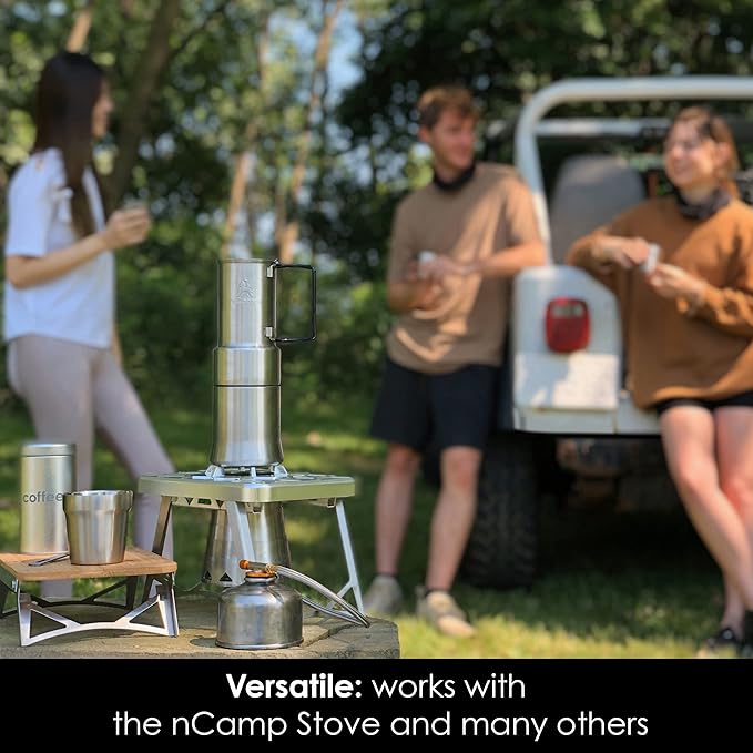 nCamp - Café Portable Coffee Maker Portable Espresso Machine Compact Camping Coffee Maker Stainless Steel Travel Coffee Maker with Camping Coffee Cup Reusable 12 oz