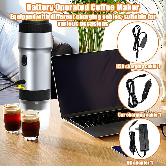 Portable Espresso Machine 3-in-1 Self-Heating Portable Coffee Maker for Travel with Rechargeable Battery Cordless Electric Mini Espresso Maker for RV Hiking Camping Office (Silver)