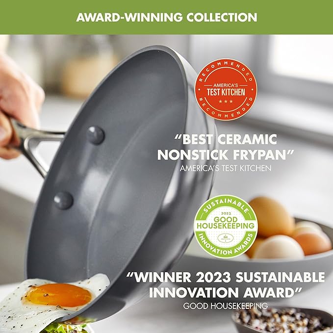 GreenPan Valencia Pro Ceramic Nonstick 16 Piece Cookware Set Hard Anodized PFAS-Free Pots &amp Pans Induction Ready Compatible on All Cooktops Dishwasher Safe Oven Safe to 600F Gray