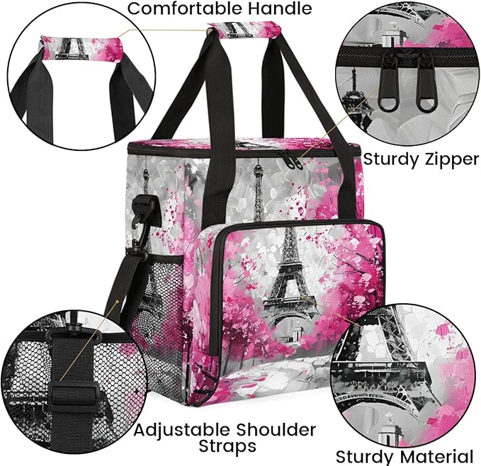 Paris Eiffel Tower Travel Coffee Maker Carrying Bag Large Organizer Storage Tote Bag Insulated Reusable Cooler Grocery Bags