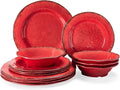 LEHAHA Farmhouse Plates and bowls set 12 Piece Christmas Melamine Dinnerware Sets for 4Lightweight and Unbreakable Dishes SetPerfect for Indoor and Outdoor and Picnic use. Red