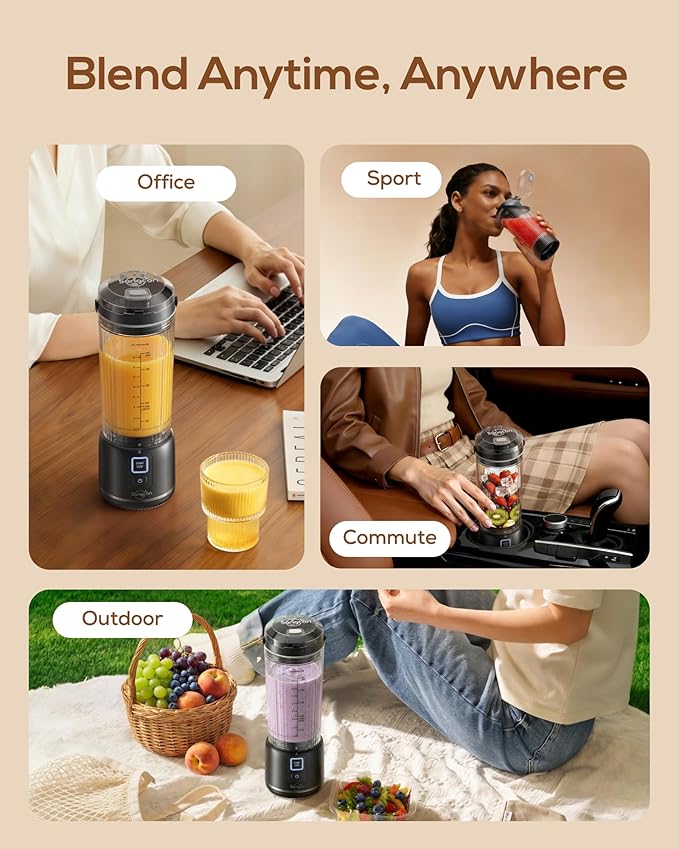 Sangcon Personal Portable Blender for Shakes &amp Smoothies 6000mAh Cordless USB-C Rechargeable Blender with 2 Blend Modes Leakproof Travel Lid Dishwasher Safe Ideal for Gym Office Kitchen BPA-F
