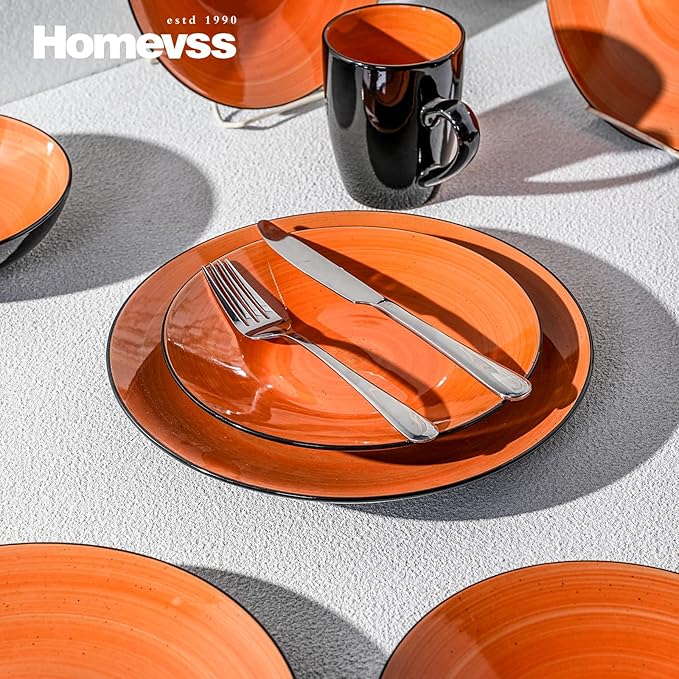 Stoneware Sonoma 56pc Dinnerware Set Black + Speckled Spin Wash Orange