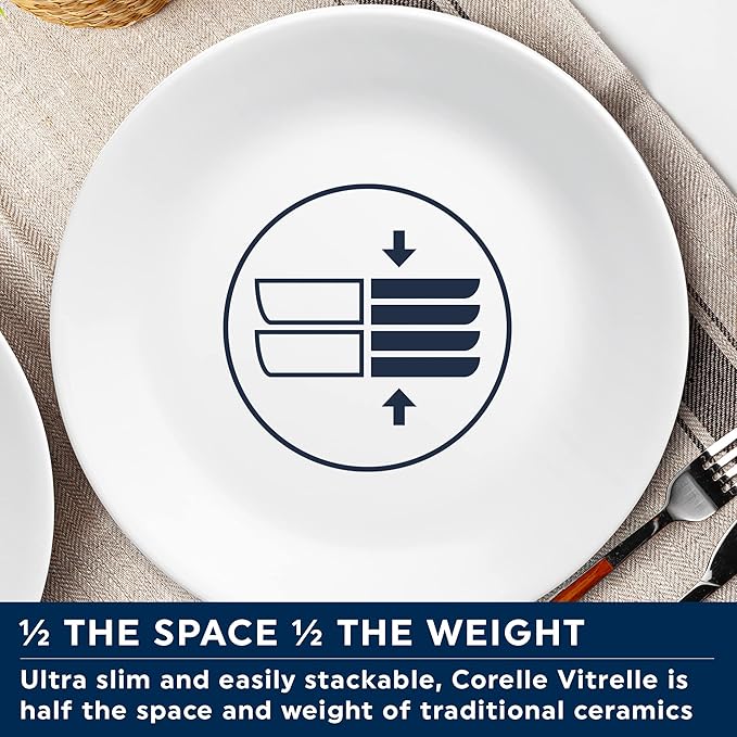 Corelle Vitrelle 4-Pieces 8.5 Glass Salad/Appetizer Plates Chip &amp Crack Resistant Glass Dinnerware Set Plates Winter Frost White