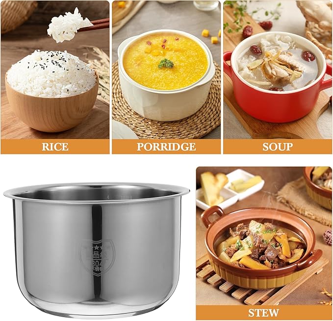 Ciieeo Rice Cooker Pot Inner Stainless Steel Inner Cooking Pot 3L Rice Cooker Inner Tank Cooker Liner Container Cooker Inner Pot Electric Pressure Cooker Pot for Kitchen
