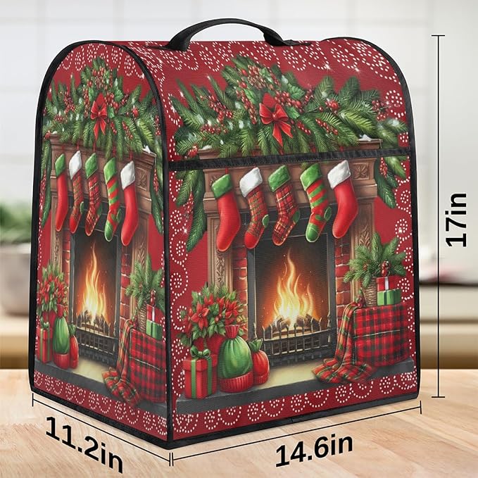 Kitchen Aid Mixer Cover Christmas Stockings Xmas Stand Mixer Cover Compatible with 6-8 Quarts Stand Mixers Dust Covers with Zipper Pocket Foldable Washable Kitchen Aid Organizer Bag