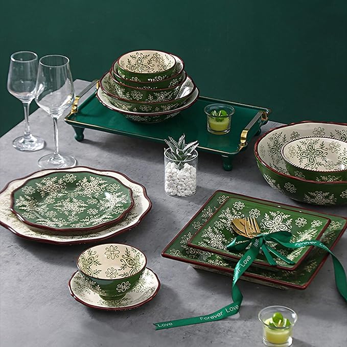 Kitchen Tableware SetCeramics Dinnerware Set Vintage Pattern Porcelain Dinner Sets of 34 Cereal Bowl and Steak Plate Set for Weddingb