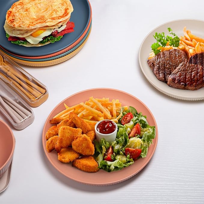 72 Pieces Premium Wheat Straw Dinnerware Sets for 4 Camping Crockery Set Unbreakable Tableware Set Unbreakable Picnic Tableware Sets for 4 People