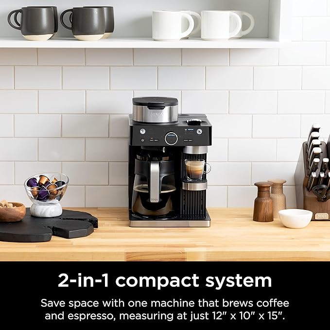 Ninja Espresso &amp Coffee Maker &amp Barista System 3 Espresso Brew Styles Single-Serve Coffee &amp Nespresso Capsule Compatible Built-in Frother Espresso Cappuccino &amp Latte Maker Black